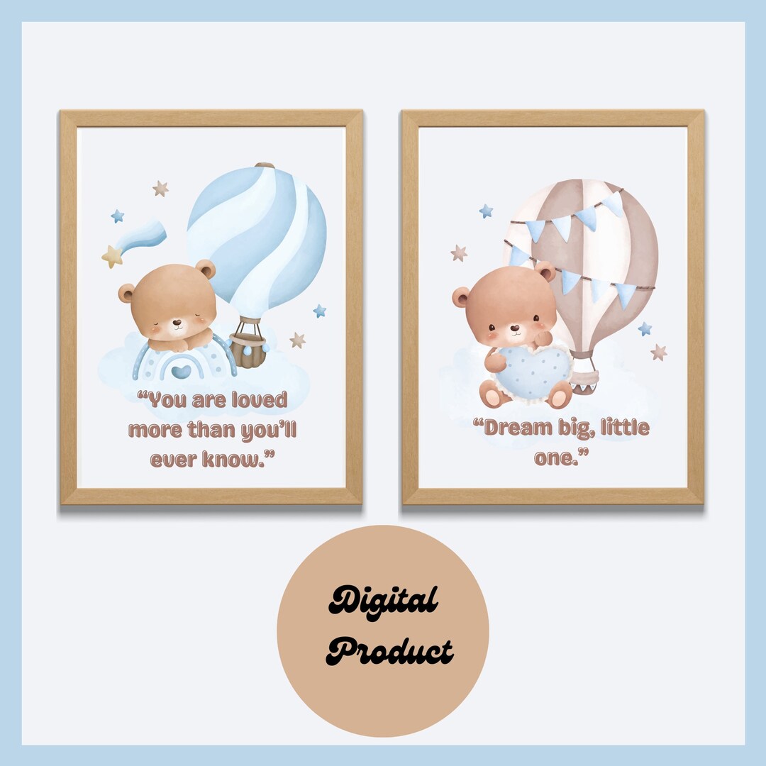 Boys Wall Art, Nursery Wall Art Bear, Printable Wall Art Decor, Set of ...