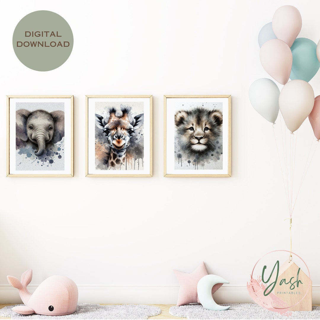Safari Wall Art Set of Three | Nursery Room Wall Decor | Safari Wall ...