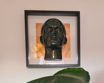 Original 3D wall hanging picture, handmade framed modern art head sculpture.