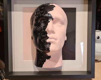 Original 3D wall hanging picture, handmade framed modern art head sculpture.