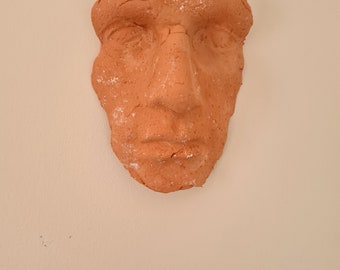 Original and unique handmade wall hanging clay face sculpture