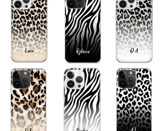 Leopard Personalized Phone Case Custom Name Cover fit iPhone 15 14 13 12 11 fit Samsung S24 Ultra S23 FE S22 S21 A72 A54 A25 A15 & Pixel 8A