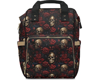Mochila de pañales Spooky Chic / Mochila de pañales / Bolsa de pañales bruja / Bolsa de pañales gótica /Rose gótica y equipo de bebé calavera
