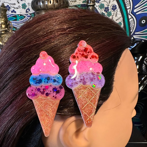 Resin Ice Cream Cone Barrettes Kawaii 2pk