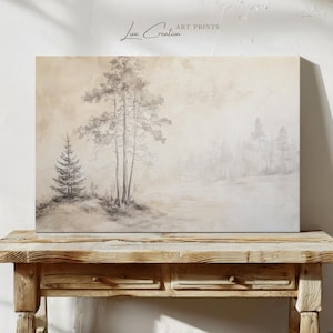 Poster & Leinwand Kunstdruck "Der Atem des Waldes" | Skizzen-Wandbild Landschaftsmalerei, Poster Wohnzimmer, Vintage Poster, Wanddekoration