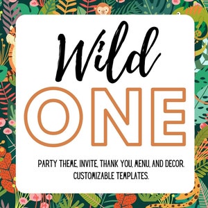 Tema de fiesta de cumpleaños "Wild One" - Invitación, Menú, Gracias, Enlaces de decoración - Plantillas personalizables - Canva - Primer cumpleaños