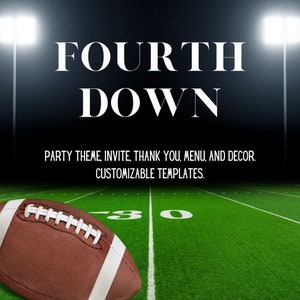 Tema de fiesta de cumpleaños "Cuarto Down" / Fútbol - Invitación, Menú, Gracias, Enlaces de decoración - Plantillas personalizables - Cuarto cumpleaños - Canva