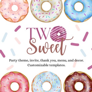 Tema de fiesta de cumpleaños "Dos dulces" - Invitación, Menú, Gracias, Enlaces de decoración - Plantillas personalizables - Canva - Segundo cumpleaños
