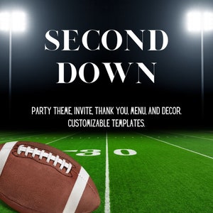 Tema de fiesta de cumpleaños "Second Down" / Fútbol - Invitación, Menú, Gracias, Enlaces de decoración - Plantillas personalizables - Segundo cumpleaños - Canva