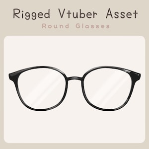 May include: Black round glasses with a thin black frame. The glasses are designed for virtual YouTubers.