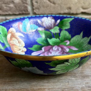 Vintage Cloisonné Chrysanthemum Bowl: Chinese Enamel Art, Butterfly Design