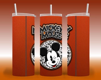 Funda para vaso térmico de Mickey Mouse con encuadernación en cuero: Diseño de sublimación de 20 oz (descarga digital)