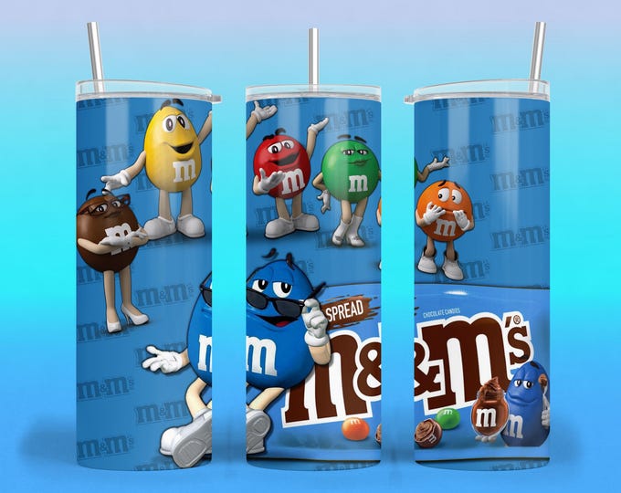 Fantastic Blue and and Green M&M inspired 20oz tumbler wrap image for sublimation.