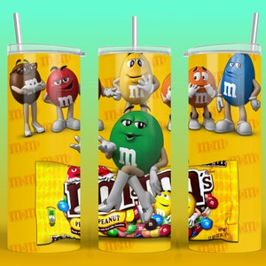 Yummy Yellow and Green M&M inspired 20oz tumbler wrap image for sublimation.