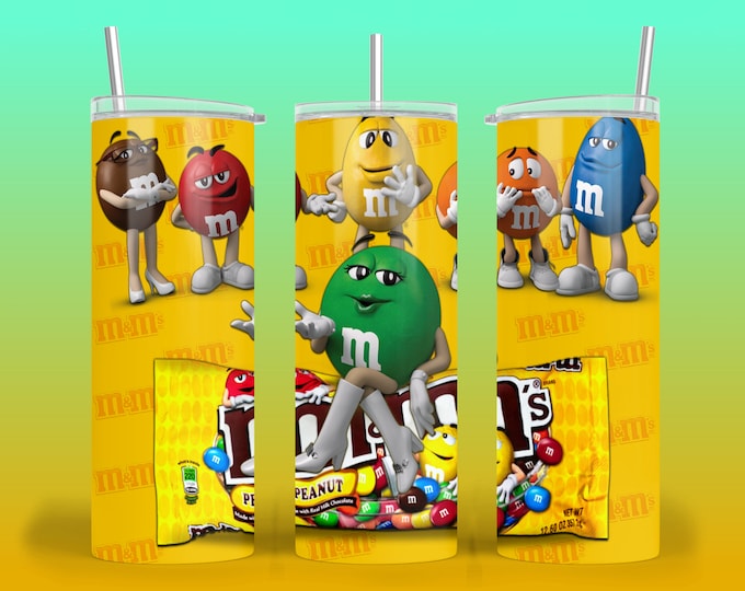 Yummy Yellow and Green M&M inspired 20oz tumbler wrap image for sublimation.