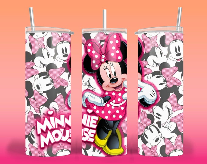 Well known and loveable Minnie Mouse inspired 20oz tumbler wrap digital image for sublimation.