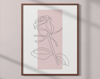 Rose Line Art Print, Minimalist Flower Wall Art, Printable Botanical Line Art, Flowers Poster, One Line Drawing Plant Wall Art