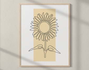Poster artistico da parete su tela, motivo girasole in bianco e