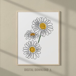 Gänseblümchen bunt Linie Art Print, minimalistische Blumen Wandkunst, druckbare botanische Linie Kunst, Blumen Poster, One Line Zeichnung Pflanzenwandkunst