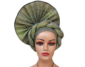 Handmade Green Asooke Gele: Nigerian Wedding Headwear