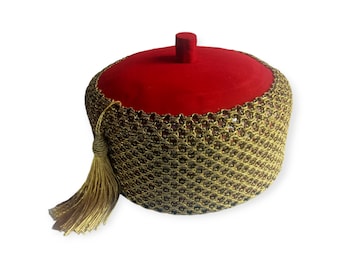 Embroidered Igbo Chieftaincy Hat: Red Velvet African Wedding Hat
