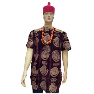 Traditionele Isiagu Chieftaincy Herentop Hoge Kwaliteit Afrikaanse Leeuwenkop Fluwelen Bruiloft Igbankwu Nigeria Traditionele Ibo Royal Wedding Mannen Top