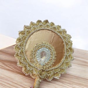 Gold Bridal Hand Fan African Traditional Handheld Nigeria Wedding Feather Hand Fan African Bridal Accessory