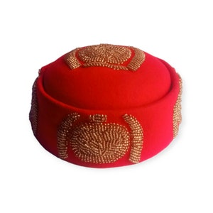 Original African Chieftaincy Traditional Red Hat Igbo Ozo Cap Royalty Handmade Luxury Hat For Men Grooms Cap Nigeria Traditional Wedding Hat