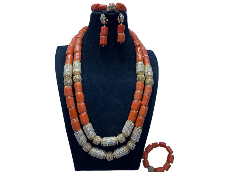 African Red Coral Bead Igbo Yoruba Edo Urhobo Handmade Bridal Accessory ...