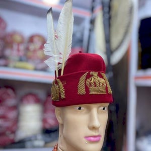 Original Beaded Tonak Chieftaincy Red and Black Hat Igbo Ozo Nze Cap For Men Traditional African Wedding Hat Gift