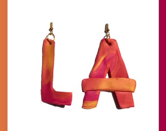 Los Angeles Initial Letters Pink Mixed Handmade Earrings