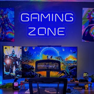 Neonbord gamezone, led-bord gamezone, wanddecoratie gamezone, neonbord gameroom, neonbord videogame, neonbord gamer, led-bord gamer