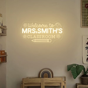Custom Teacher Name Neon Sign,Personalized Teacher Name Sign, Welcome Classroom Decor,Teacher Welcome Sign, Gift for Teacher,Door LED Hanger