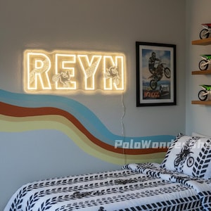 Letrero de neón LED de moto de cross con nombre personalizado: decoración para habitación infantil