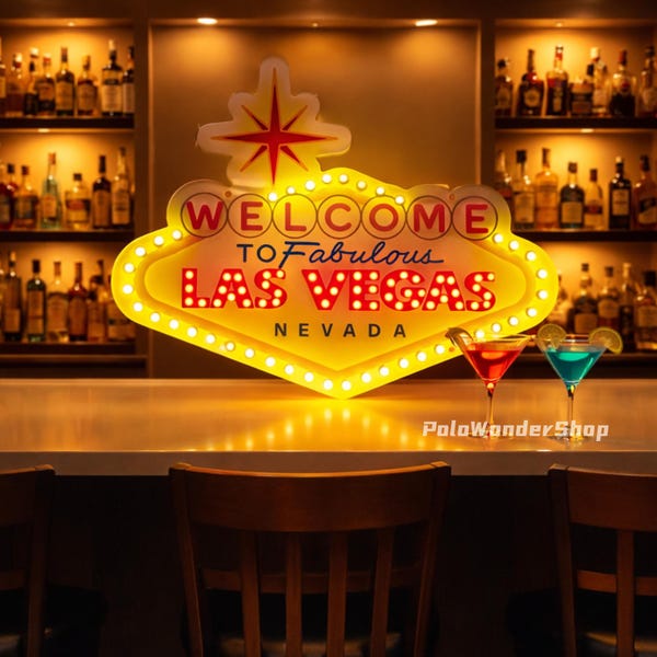 Custom Welcome to Fabulous Las Vegas LED Light, Basement Bar Wall Decor, Game Room, Pool Table Room, Whiskey Bar Sign, Mancave sign