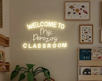 Teacher Name Neon Sign For Classroom, Teacher Name Sign, Classroom Decor, Teacher Welcome Sign, Door LED Hanger