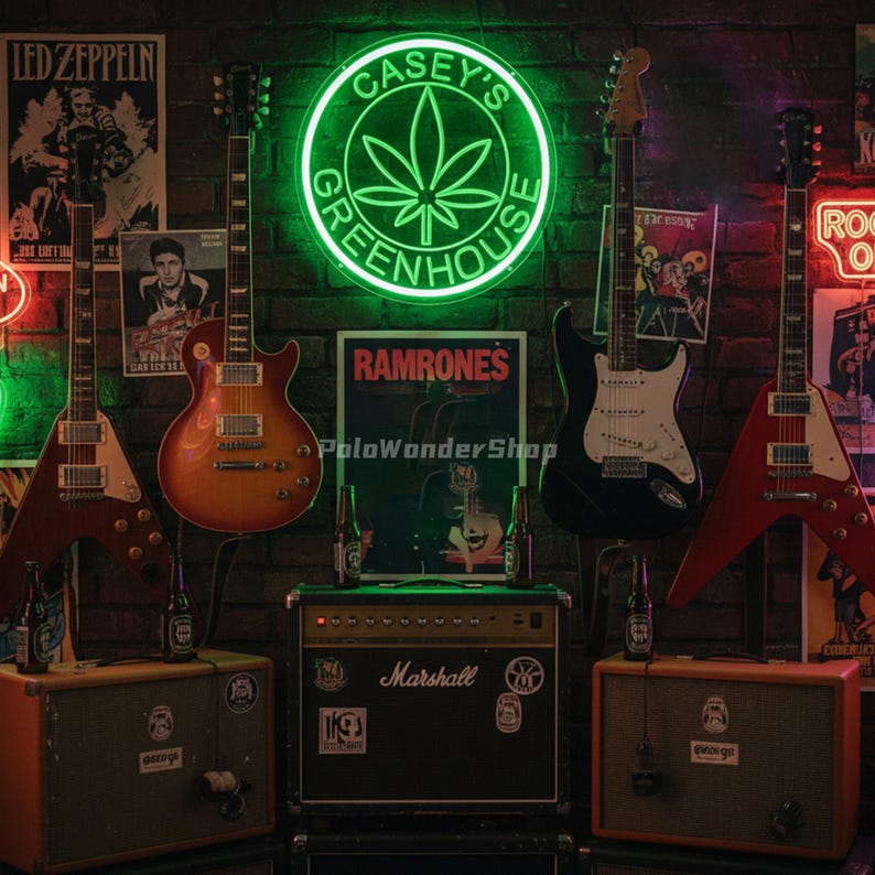 Arte de pared de marihuana personalizado con luz LED, letrero de neón con nombre de marihuana personalizado, decoración del hogar para fumadores de cannabis, letrero de neón de marihuana imagen 1