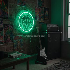 Arte de pared de marihuana personalizado con luz LED, letrero de neón con nombre de marihuana personalizado, decoración del hogar para fumadores de cannabis, letrero de neón de marihuana imagen 6