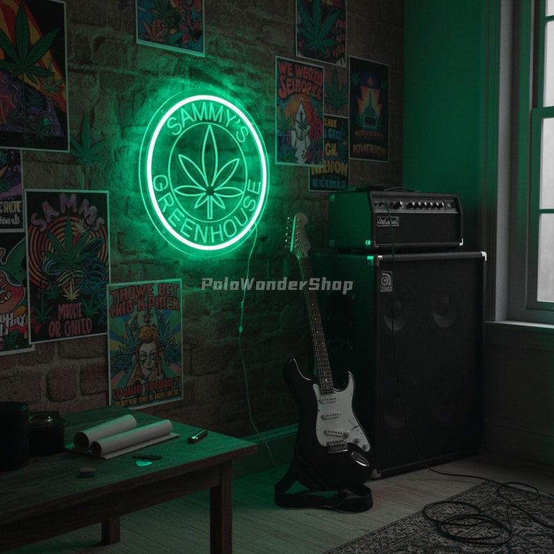 Arte de pared de marihuana personalizado con luz LED, letrero de neón con nombre de marihuana personalizado, decoración del hogar para fumadores de cannabis, letrero de neón de marihuana imagen 6