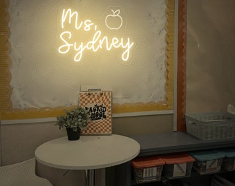 Personalized Teacher Name Neon Sign: Classroom Decor, Back To School Gift