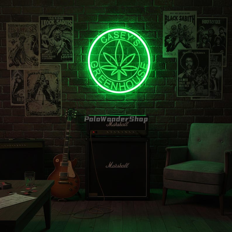 Arte de pared de marihuana personalizado con luz LED, letrero de neón con nombre de marihuana personalizado, decoración del hogar para fumadores de cannabis, letrero de neón de marihuana imagen 2