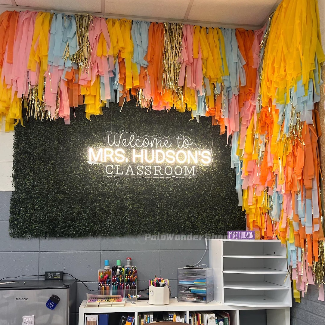 Teacher Name Neon Sign: Classroom Decor, LED Door Hanger - Etsy