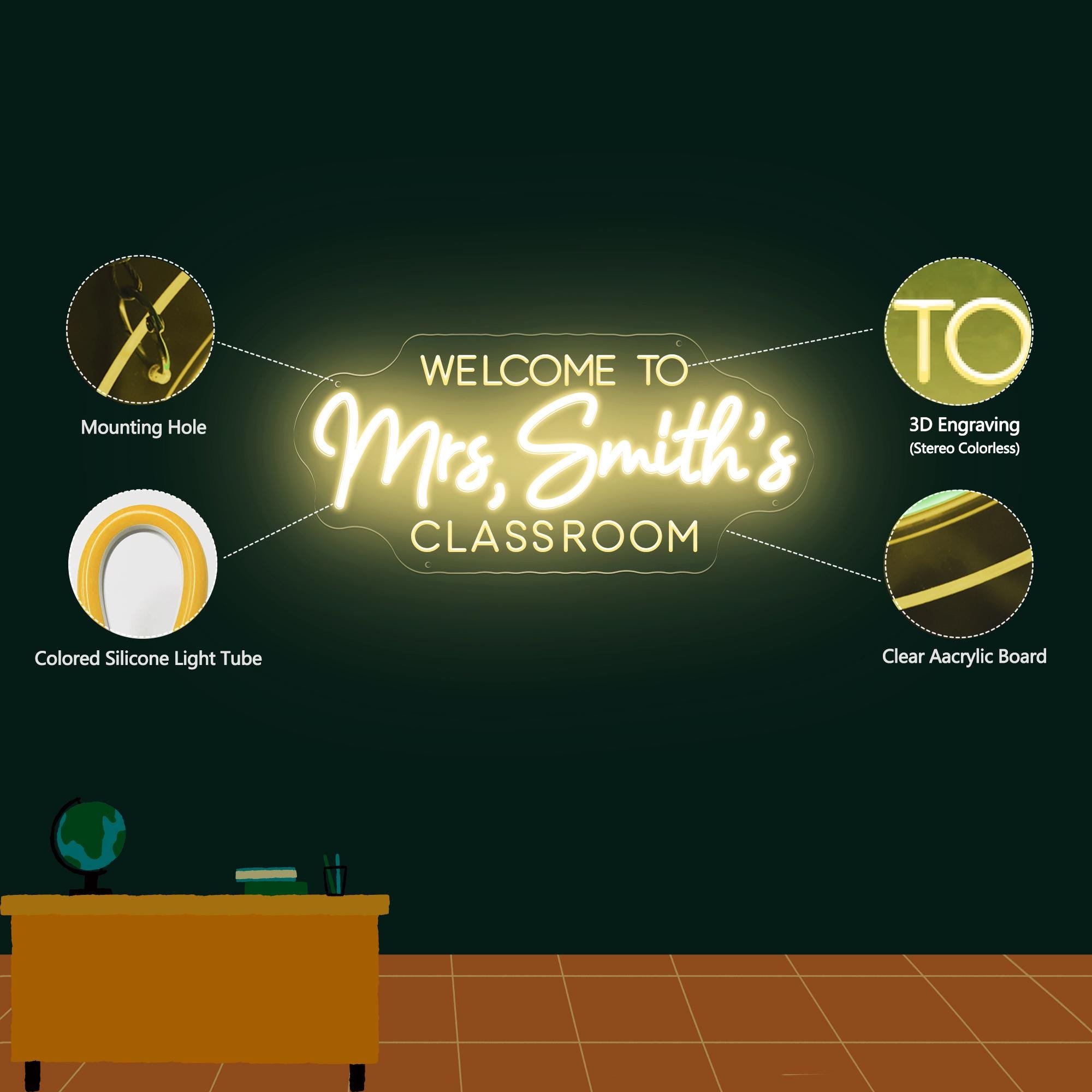 Teacher Name Neon Sign For Classroom, Teacher Name Sign, Classroom Decor, Teacher Welcome Sign, Door LED Hanger