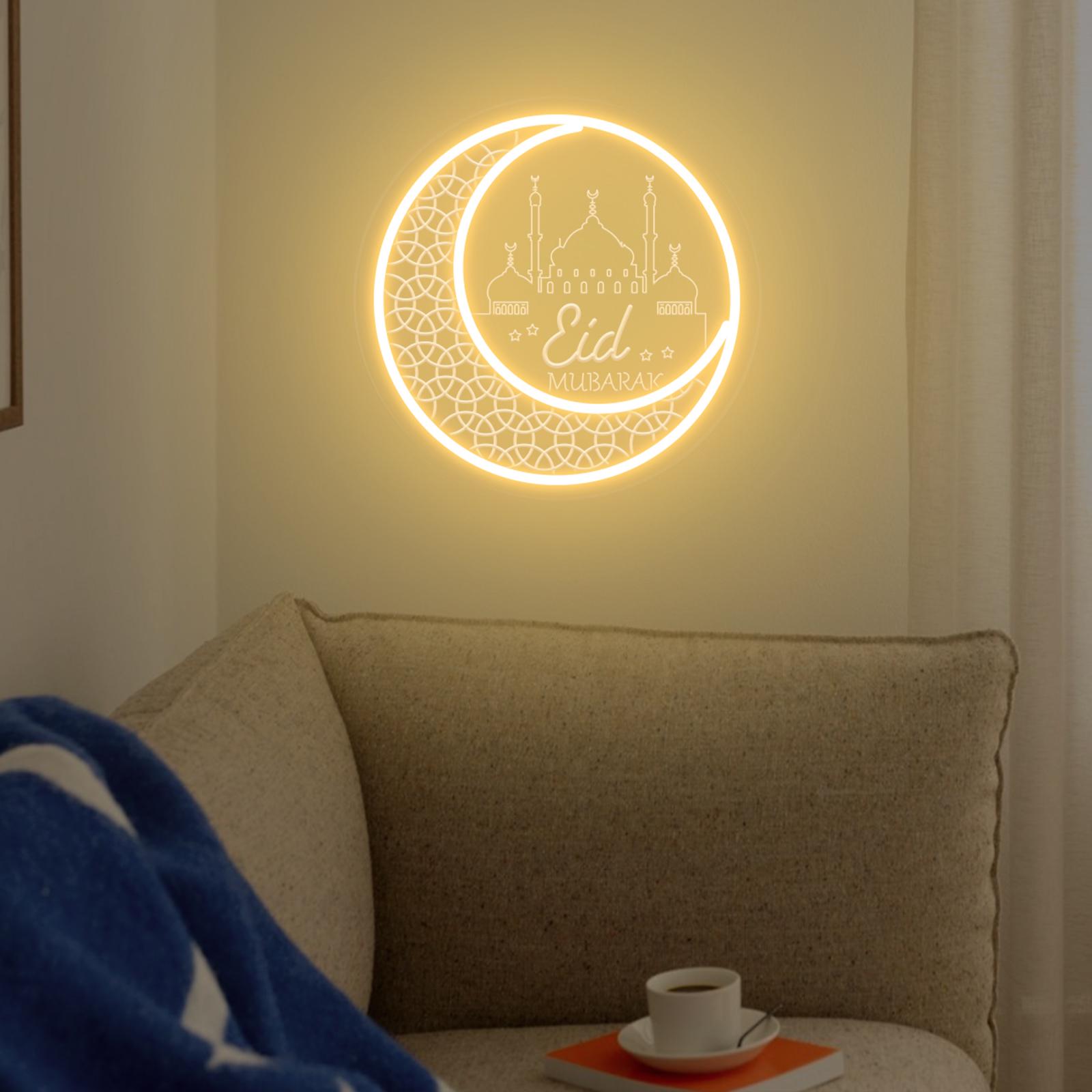 Eid Mubarak Neon Sign: Crescent Moon, Mosque - Ramadan Decoration - Etsy