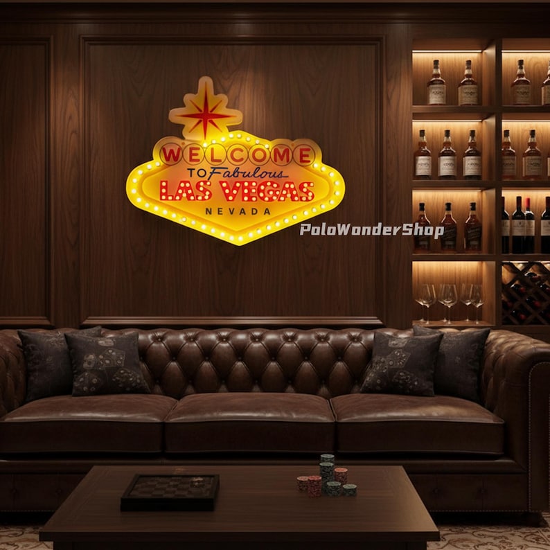 Custom Welcome to Fabulous Las Vegas LED Light, Basement Bar Wall Decor, Game Room, Pool Table Room, Whiskey Bar Sign, Mancave sign image 2