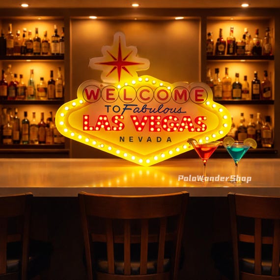 Custom Welcome to Fabulous Las Vegas LED Light, Basement Bar Wall Decor, Game Room, Pool Table Room, Whiskey Bar Sign, Mancave sign