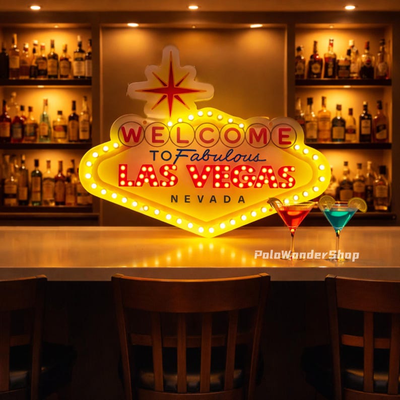 Custom Welcome to Fabulous Las Vegas LED Light, Basement Bar Wall Decor, Game Room, Pool Table Room, Whiskey Bar Sign, Mancave sign image 1