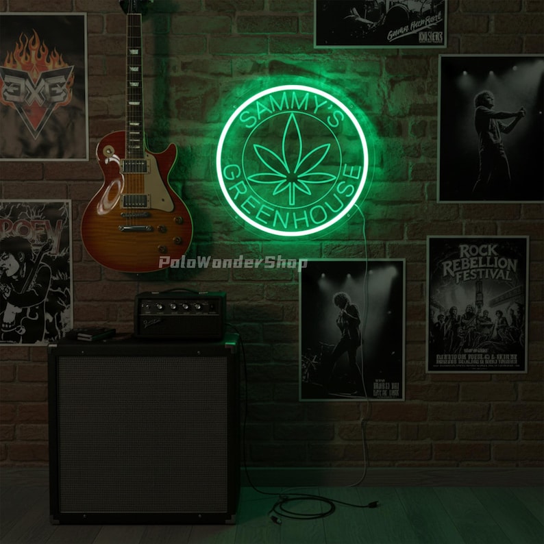 Arte de pared de marihuana personalizado con luz LED, letrero de neón con nombre de marihuana personalizado, decoración del hogar para fumadores de cannabis, letrero de neón de marihuana imagen 7