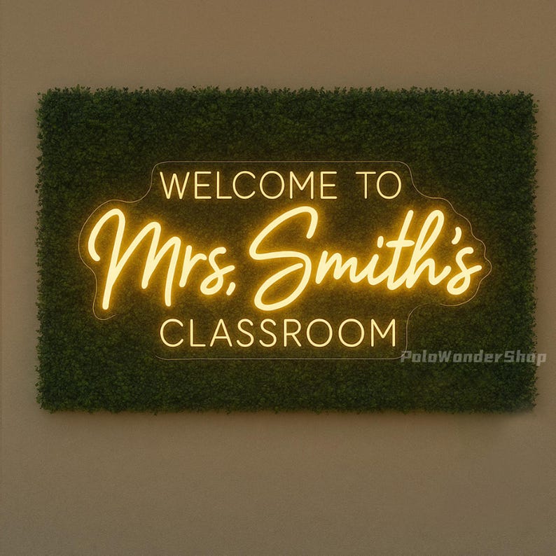 Teacher Name Neon Sign: Classroom Decor, LED Door Hanger - Etsy