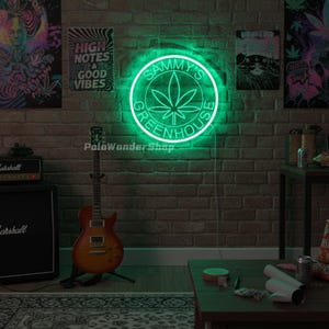Arte de pared de marihuana personalizado con luz LED, letrero de neón con nombre de marihuana personalizado, decoración del hogar para fumadores de cannabis, letrero de neón de marihuana imagen 8